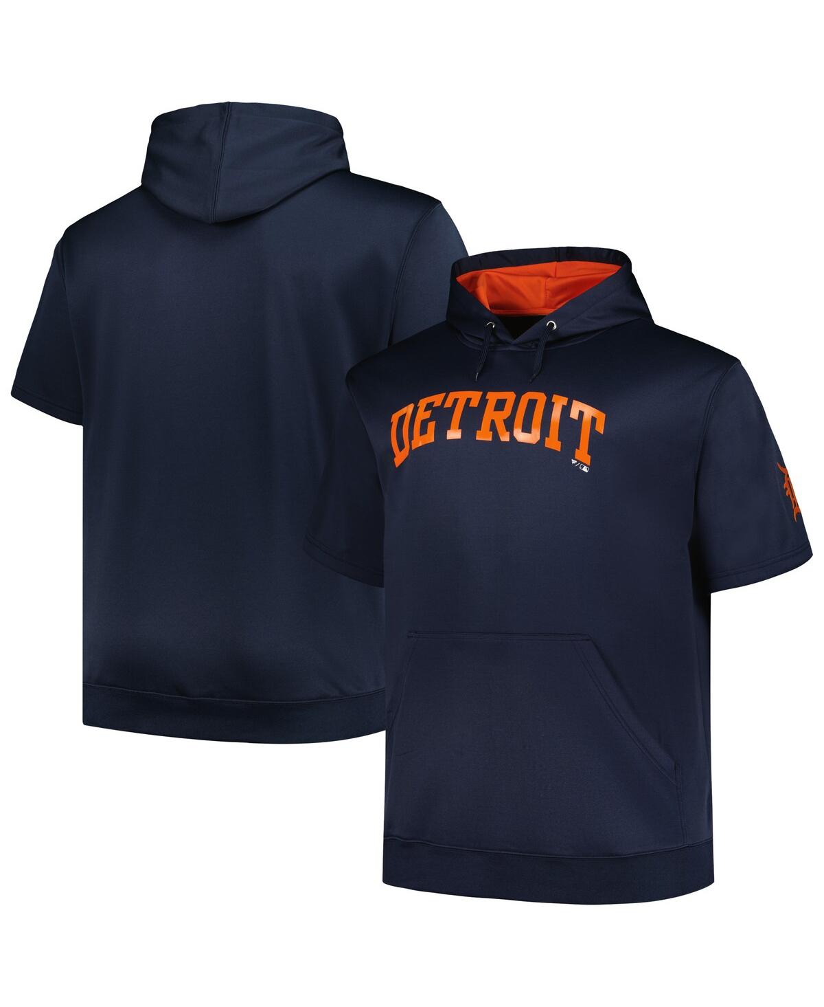 Profile Men's  Navy Detroit Tigers Big And Tall Contrast Short Sleeve Pullover Hoodie