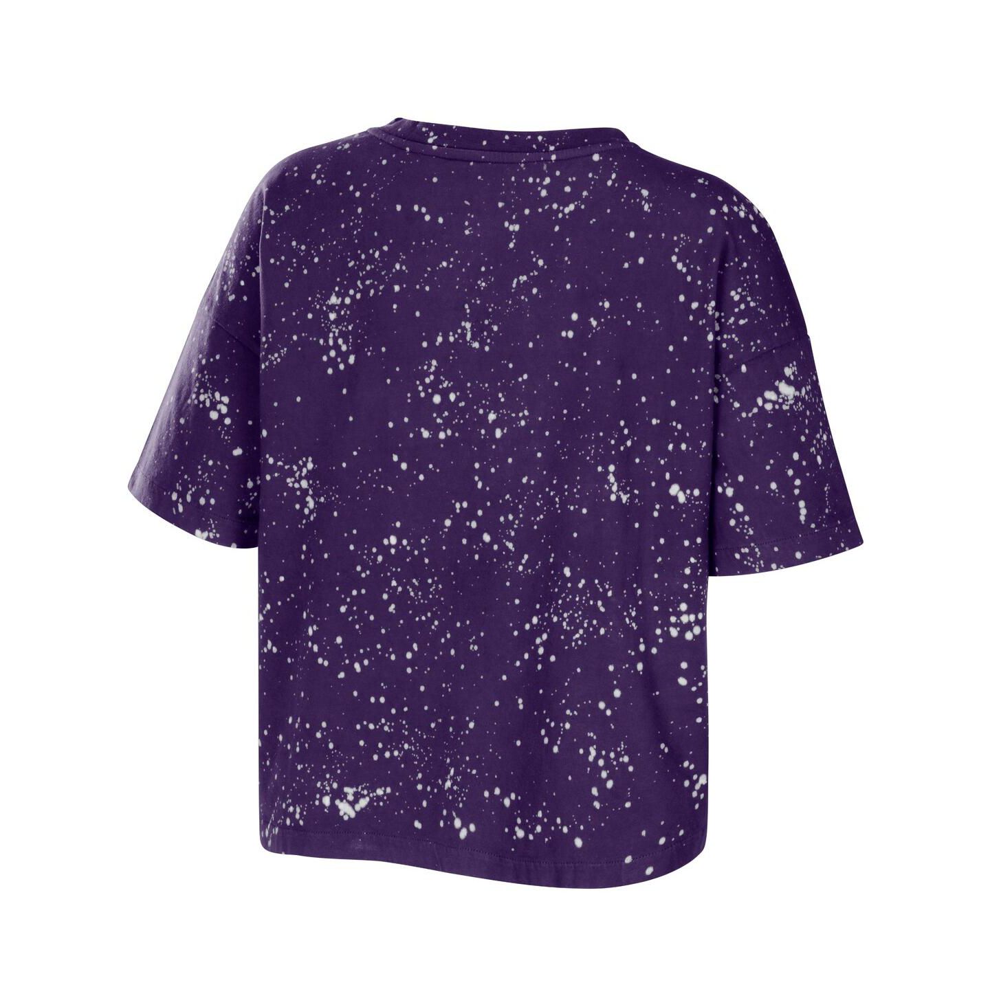 Женская футболка WEAR by Erin Andrews Purple Washington Huskies Bleach Wash Splatter Cropped Notch Neck — фото 2