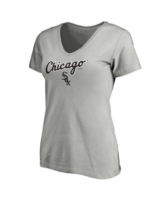 Women's Heathered Gray Chicago White Sox Team Logo Lockup V-Neck T-shirt