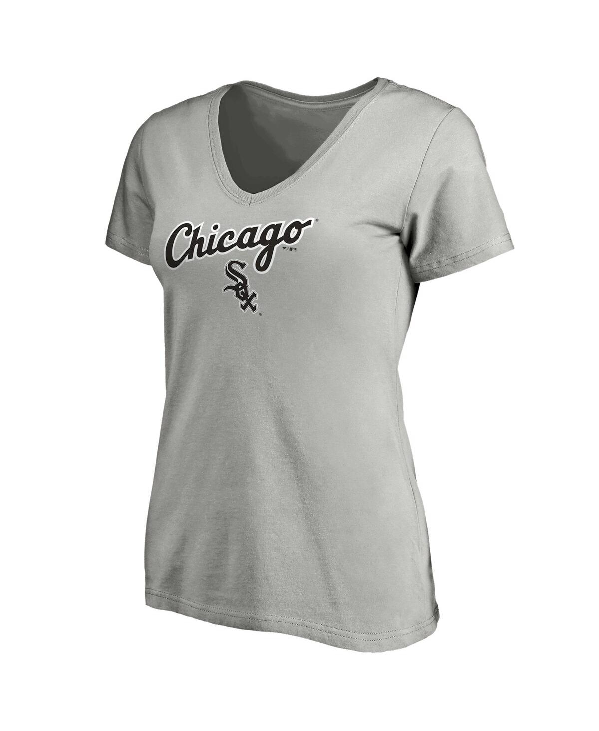 Women's FanaticsChicago White Sox Team Logo Lockup V-Neck T-shirt - Heathered Gray