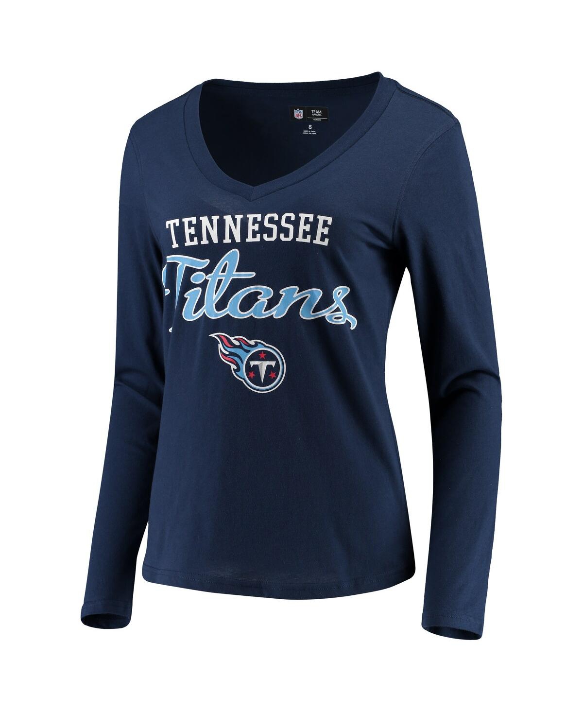 Shop G-iii 4her By Carl Banks Women's  Navy Tennessee Titans Post Season Long Sleeve V-neck T-shirt