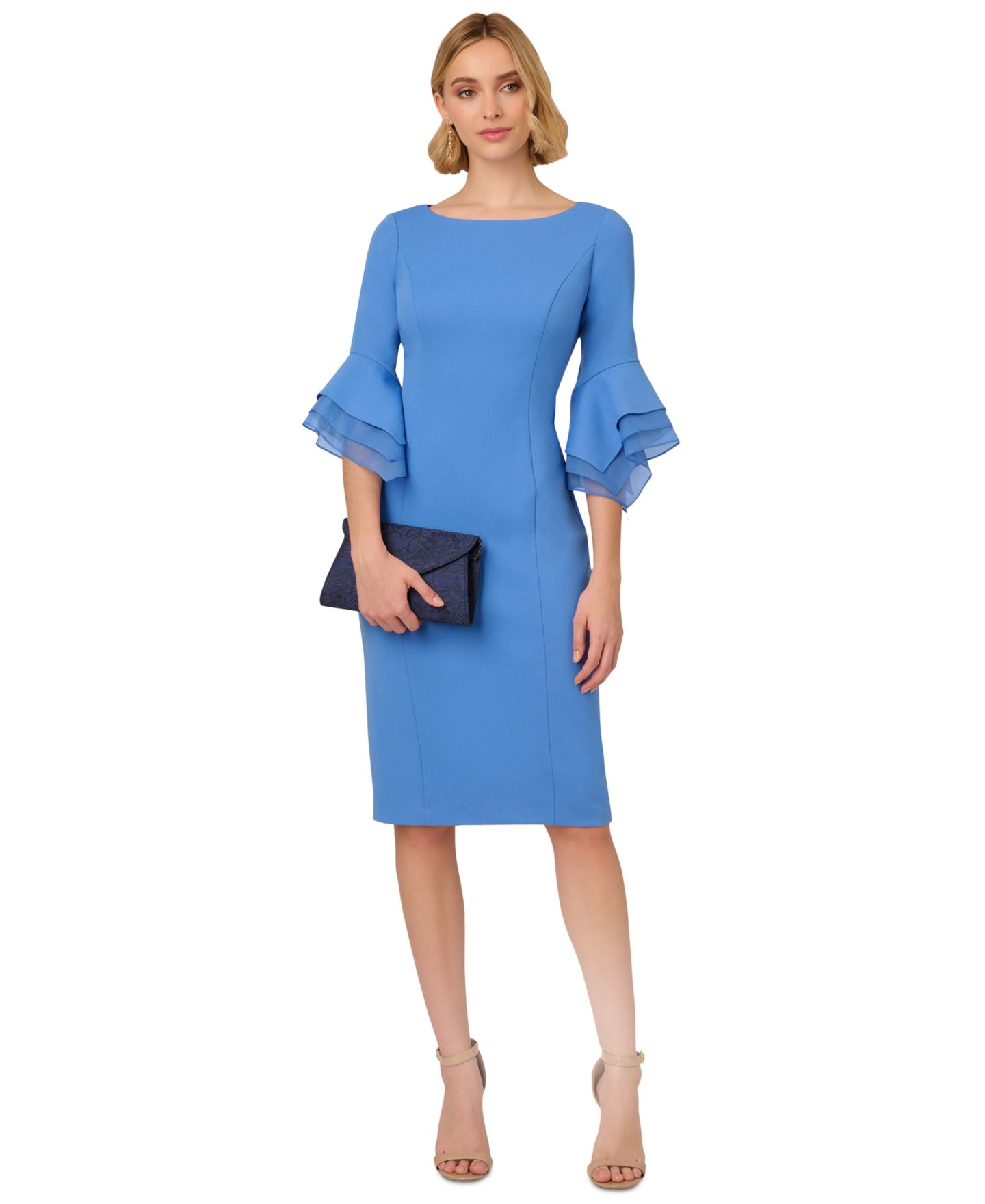 Женское платье Adrianna Papell Tiered-Cuff 3/4-Sleeve Sheath, цвет: Cool Water — фото 4