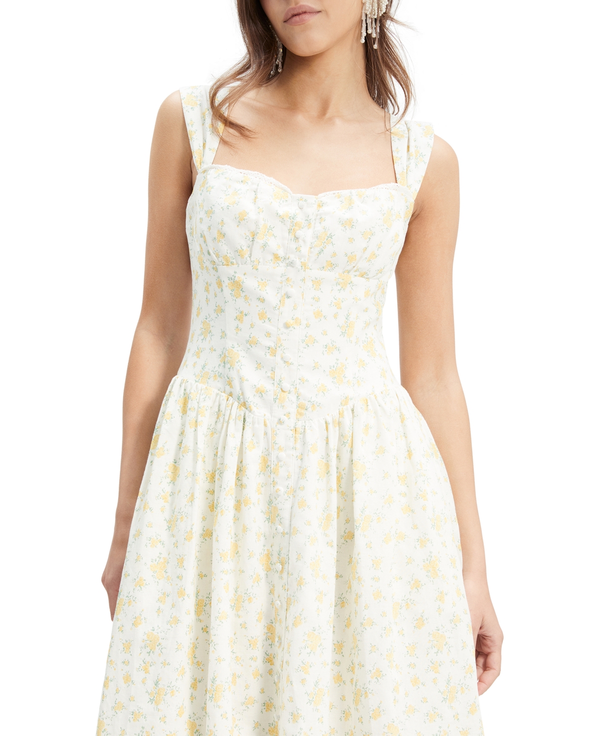 Shop Bardot Women's Malea Floral-print Lace-trim A-line Dress In Yellow Floral