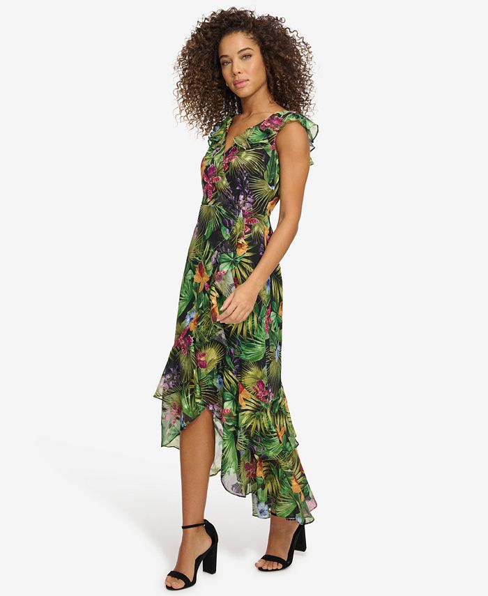 kensie Women's Floral-Print Chiffon Ruffled Maxi Dress - Macy's