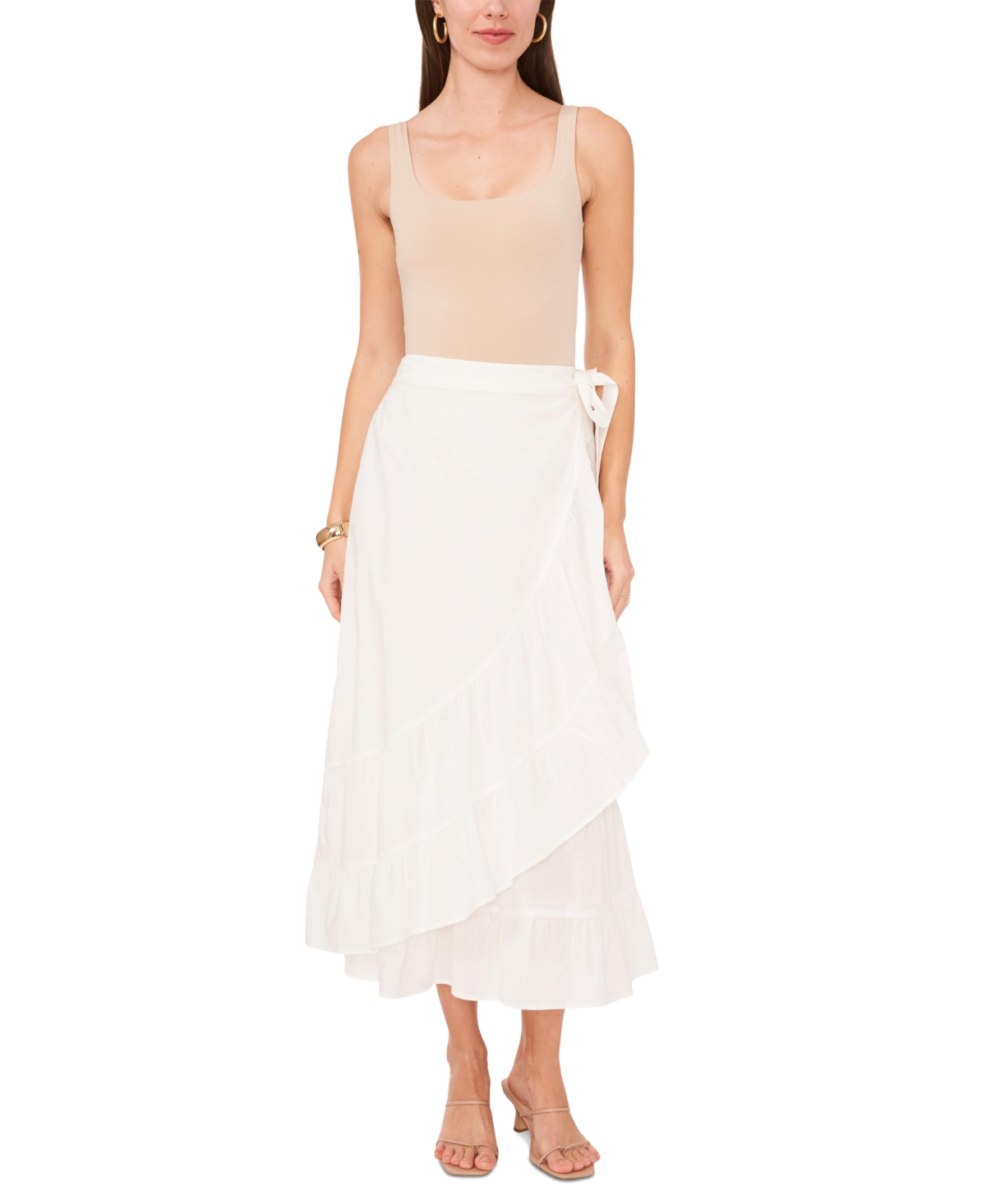 Women's Solid Ruffled Wrap Midi Skirt - Ultra White