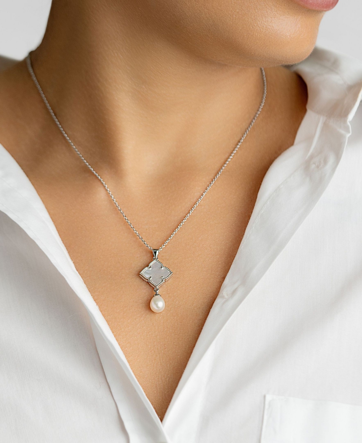 Adornia 14K Gold-Plated Mother-of-Pearl Flower with Cultured Freshwater Pearl Drop Necklace