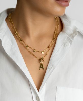 Tarnish Resistant 14K Gold-Plated Confetti and Paperclip Layered Initial Toggle Necklace