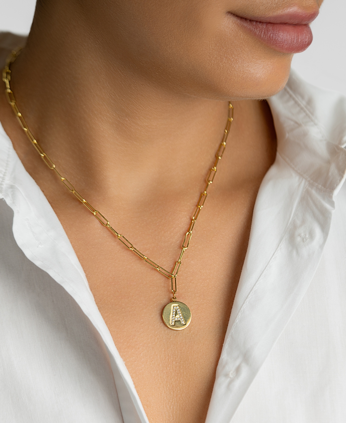Adornia Tarnish Resistant 14k Gold Plated Pave Crystal Initial Disc Paperclip Necklace In Gold- H