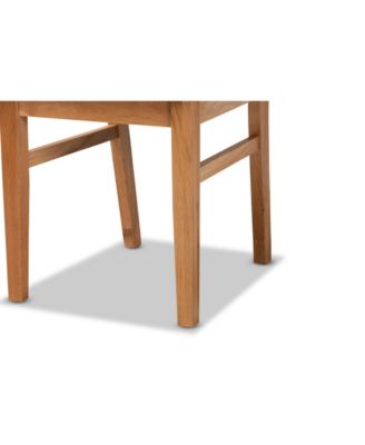 Idris Mid-Century Modern Fabric Upholstered and Oak Finished 2-Piece Rattan Dining Chair Set