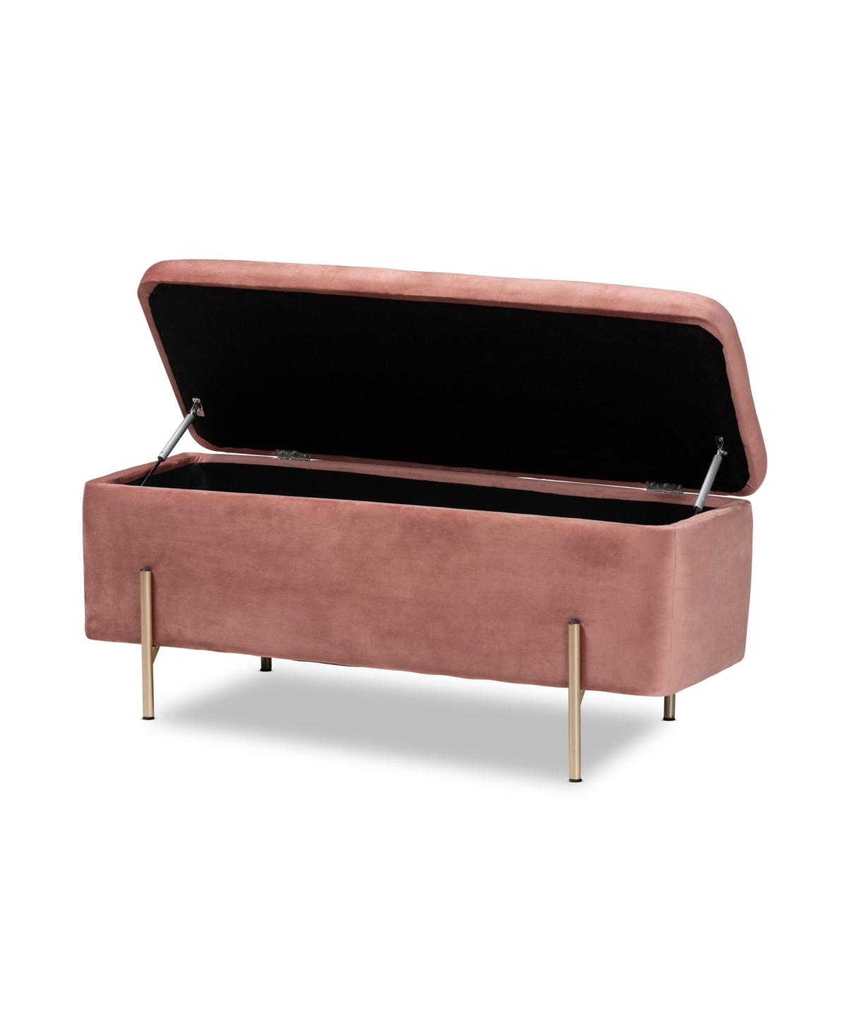 Baxton Studio Rockwell Contemporary Glam And Luxe Velvet Fabric Upholstered And Finished Metal Storage Bench In Blush Pink,gold