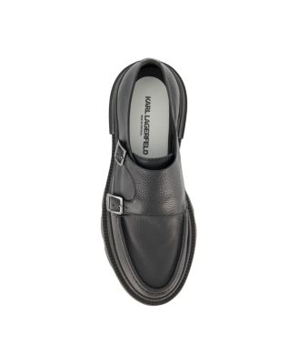 Men's White Label Leather Double Buckle Monk Strap Loafers