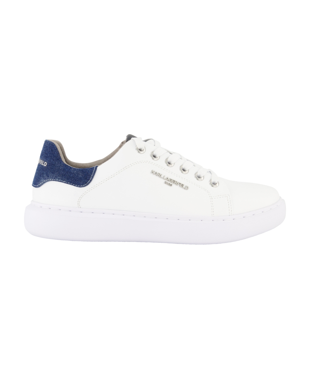 Karl Lagerfeld Men's Leather Side Logo Bit Sneakers With Denim Back Counter In White