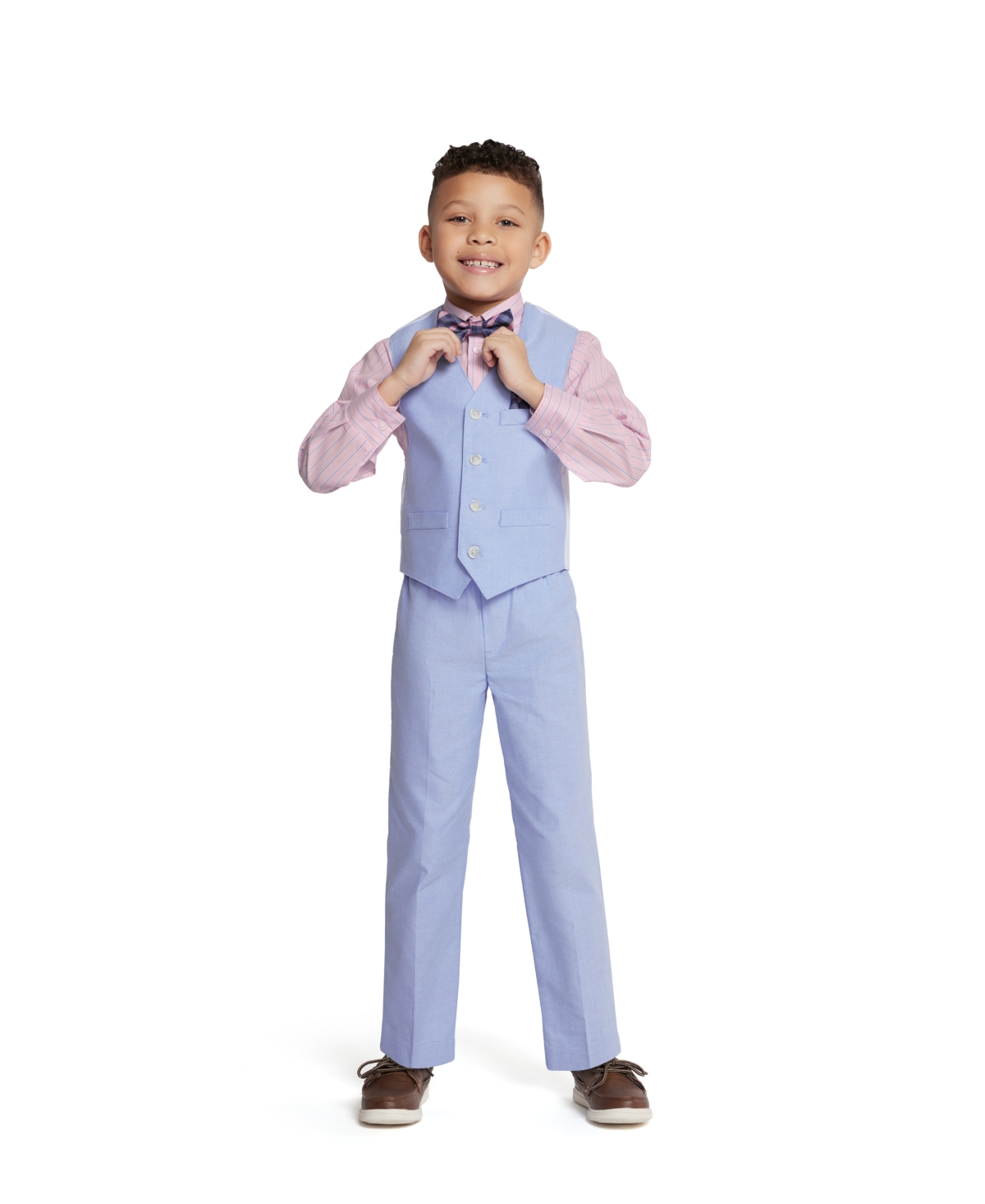 Nautica Little Boys Machine Washable Oxford Vest, Shirt, Pants, Bowtie and Pocket Square, 5 Piece Set