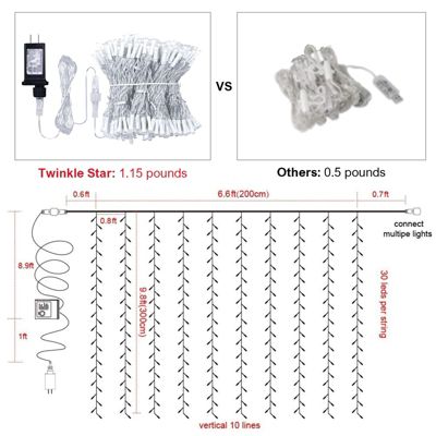 Curtain String Lights 8 Modes Fairy Hanging Lights for Home Decor 6.6FT x 9.8FT