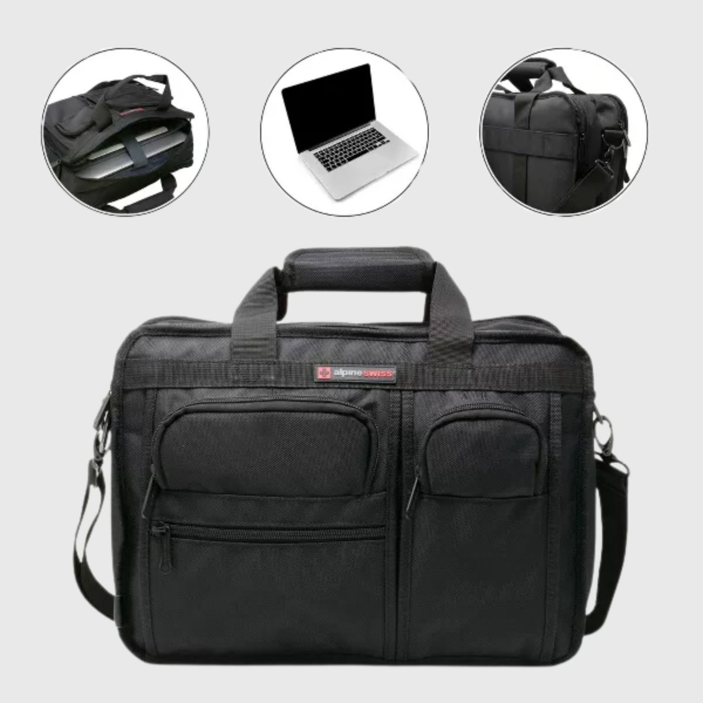 Мужская сумка Alpine Swiss Conrad Messenger 15.6 Inch Laptop Briefcase with Tablet Sleeve, цвет: Чёрный — фото 11