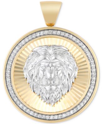 Macy's - Men's Diamond Lion Sunray Disc Pendant (1/4 ct. t.w.) in 10k Gold