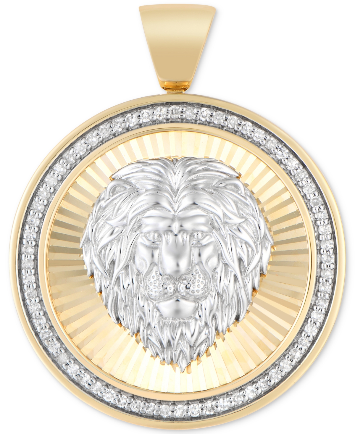 Macy's Men's Diamond Lion Sunray Disc Pendant (1/4 Ct. T.w.) In 10k Gold