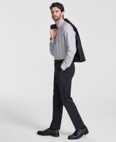 Мужские брюки Hugo Boss Slim-Fit Superflex Stretch Solid Suit, цвет: Чёрный