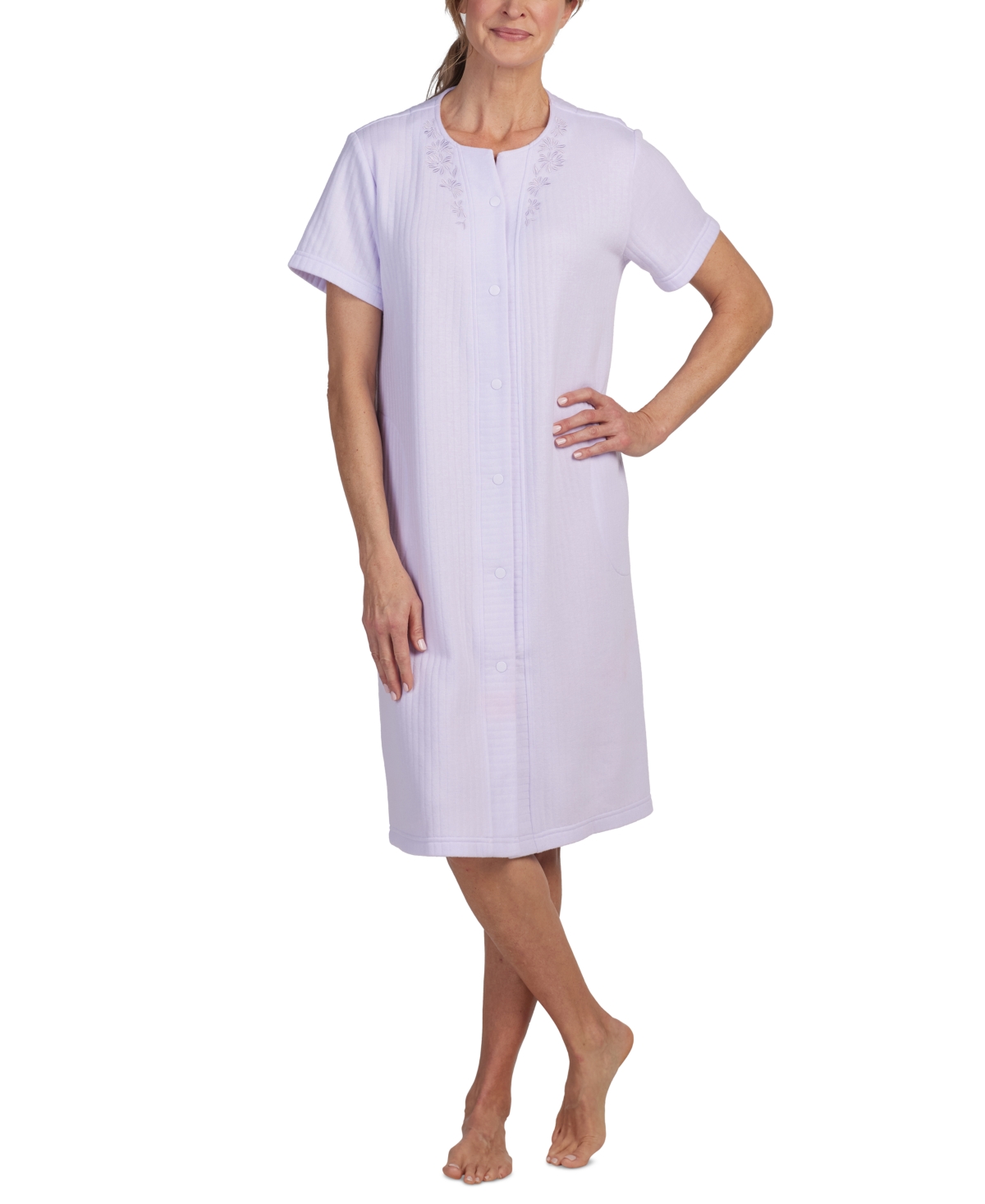 Women's Embroidered Short-Sleeve Snap Robe - Lavender