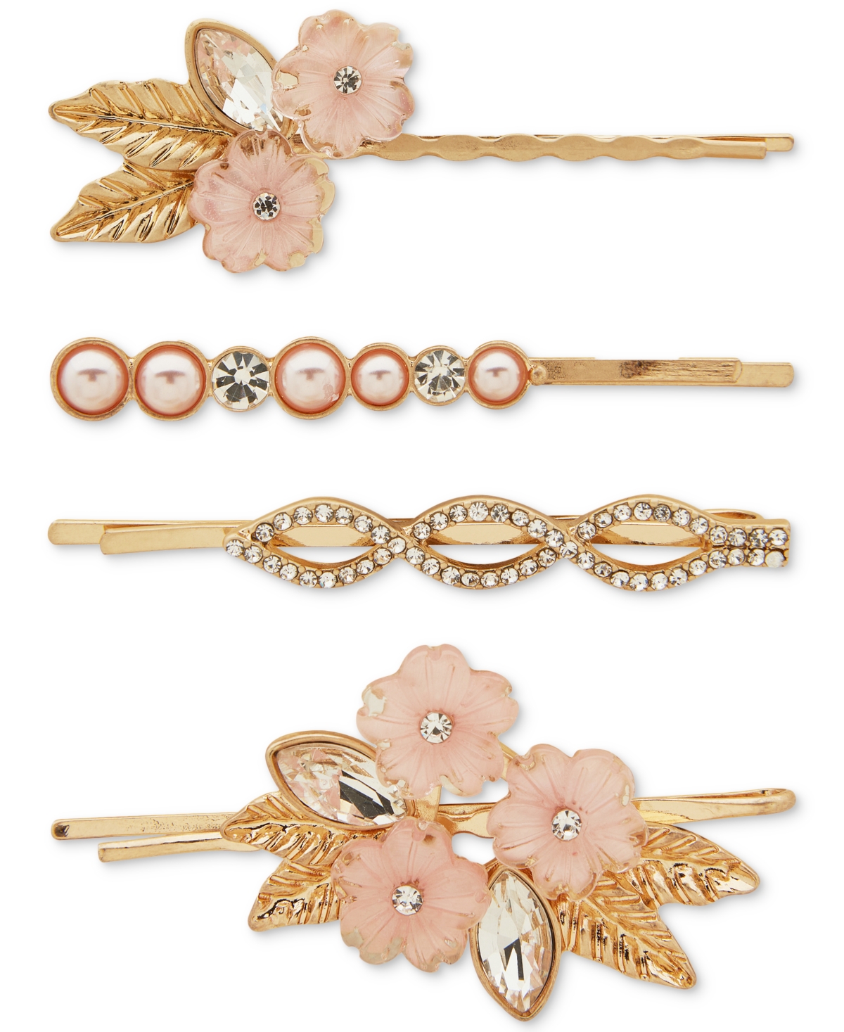Shop Lonna & Lilly 4-pc. Gold-tone Mixed Stone Flower Bobby Pin Set In Pink