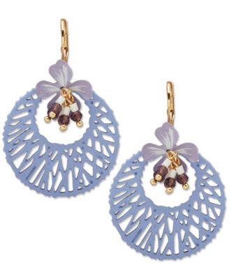 lonna & lilly - Gold-Tone Beaded 3D Openwork Flower Drop Earrings