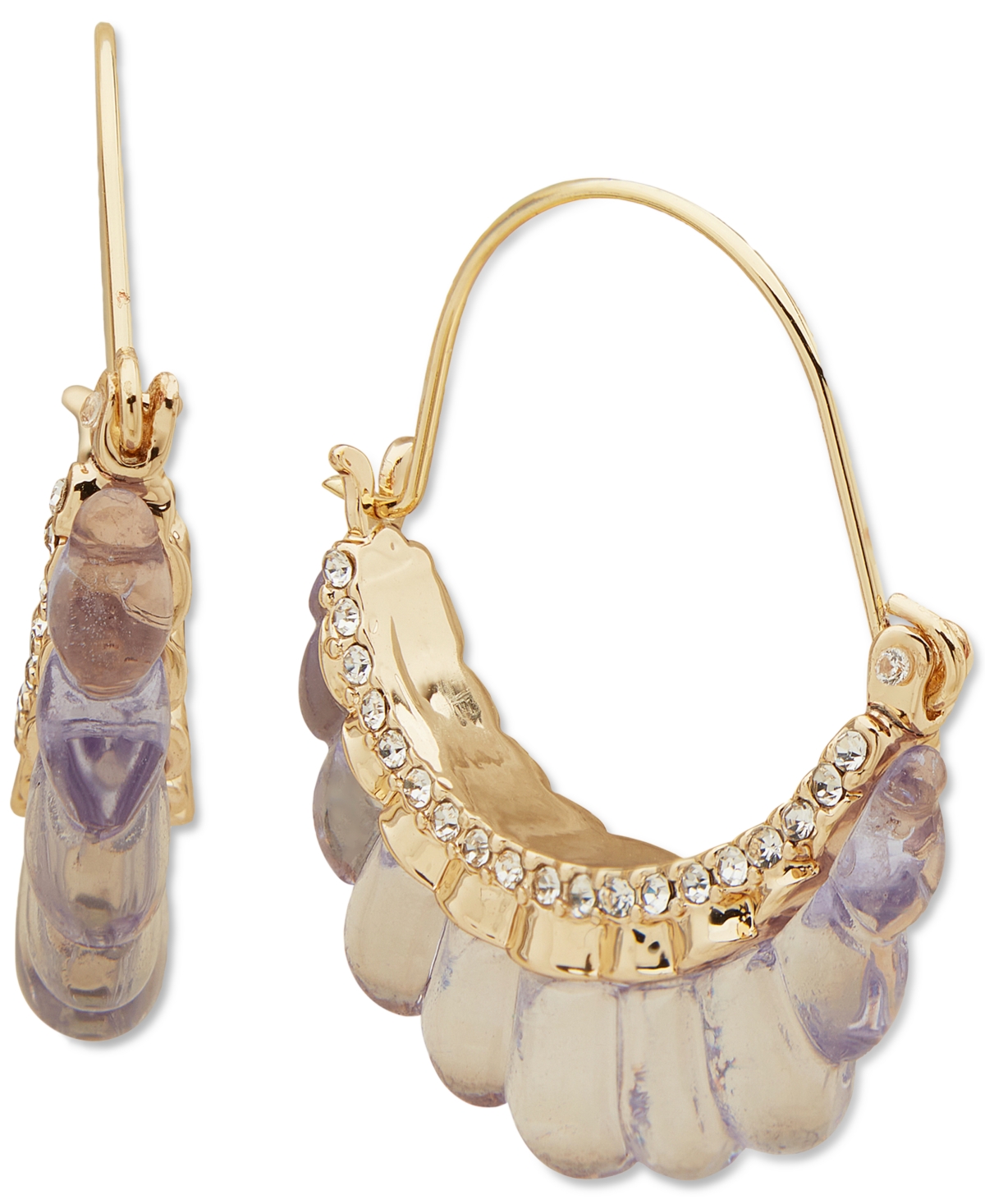 Gold-Tone Pave & Fluted Stone Hoop Earrings - Purple