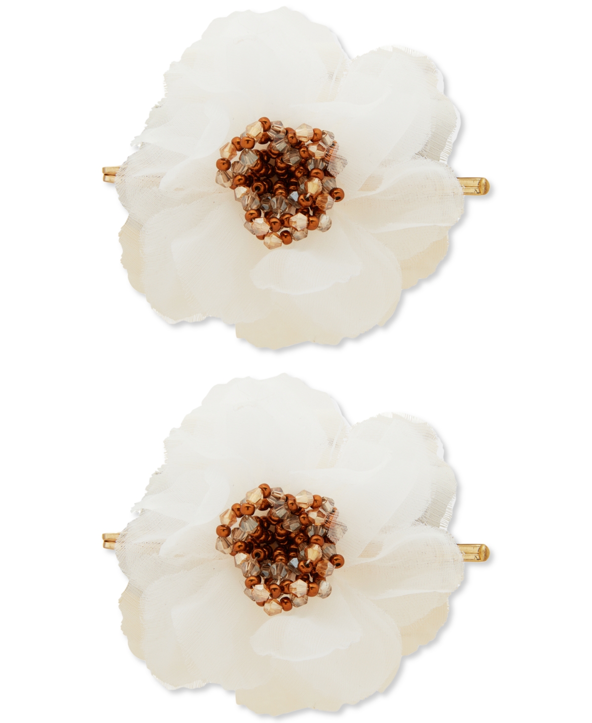 Shop Lonna & Lilly 2-pc. Gold-tone Bead & Ribbon Flower Hair Barrette Set In White