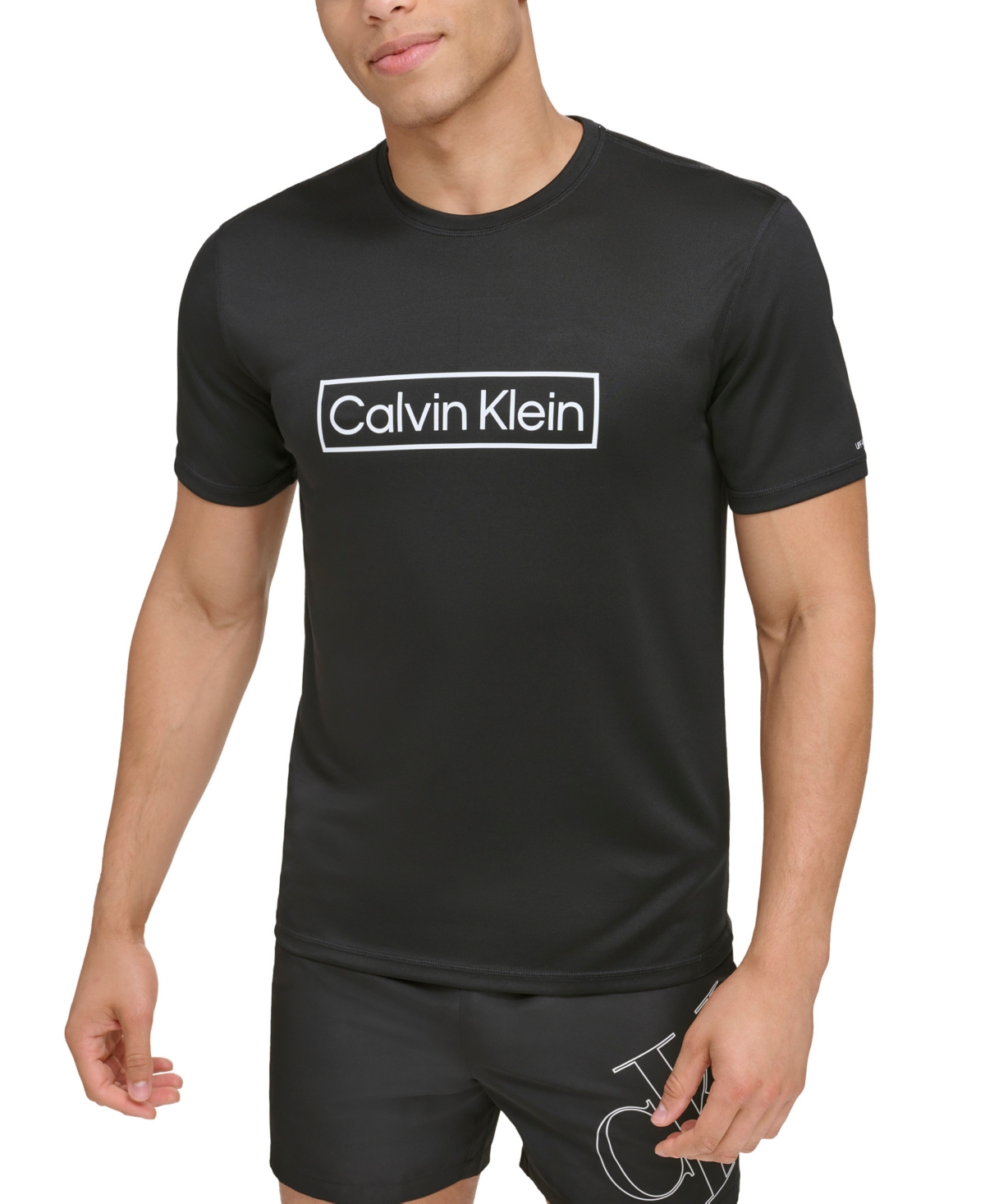 Calvin Klein Men's 4-way Stretch Quick-dry Box Logo-print Rash Guard In Black