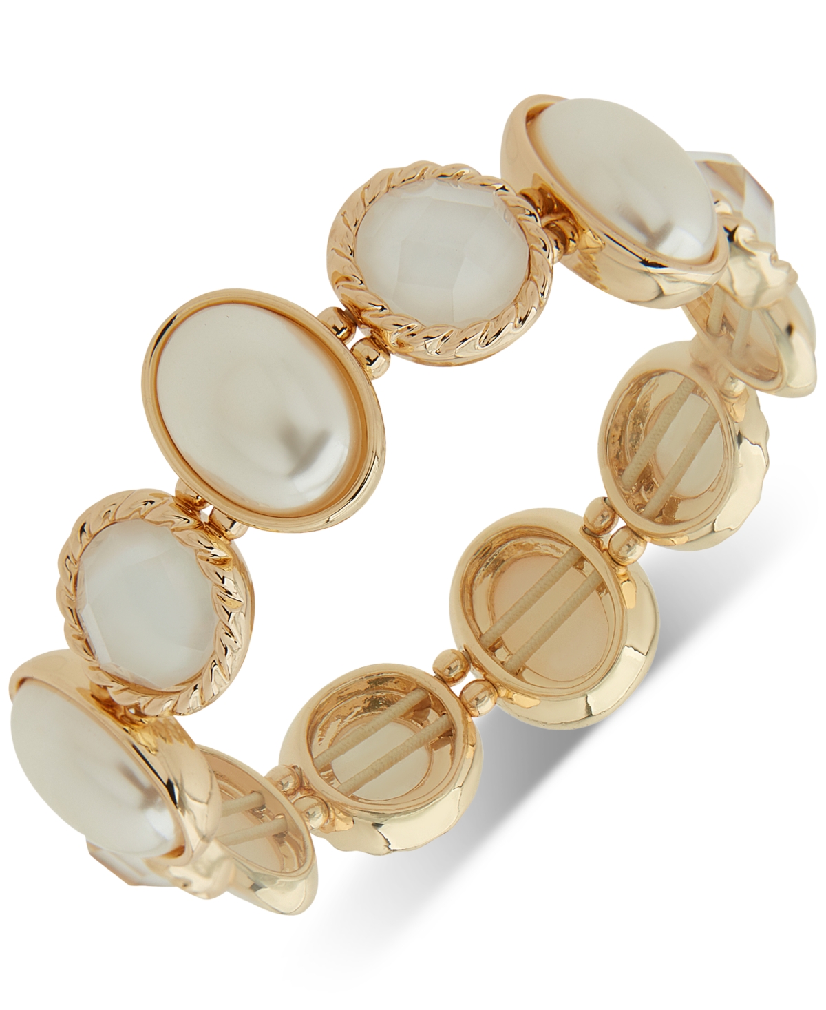 Gold-Tone White Stone & Mother-of-Pearl Stretch Bracelet - Pearl
