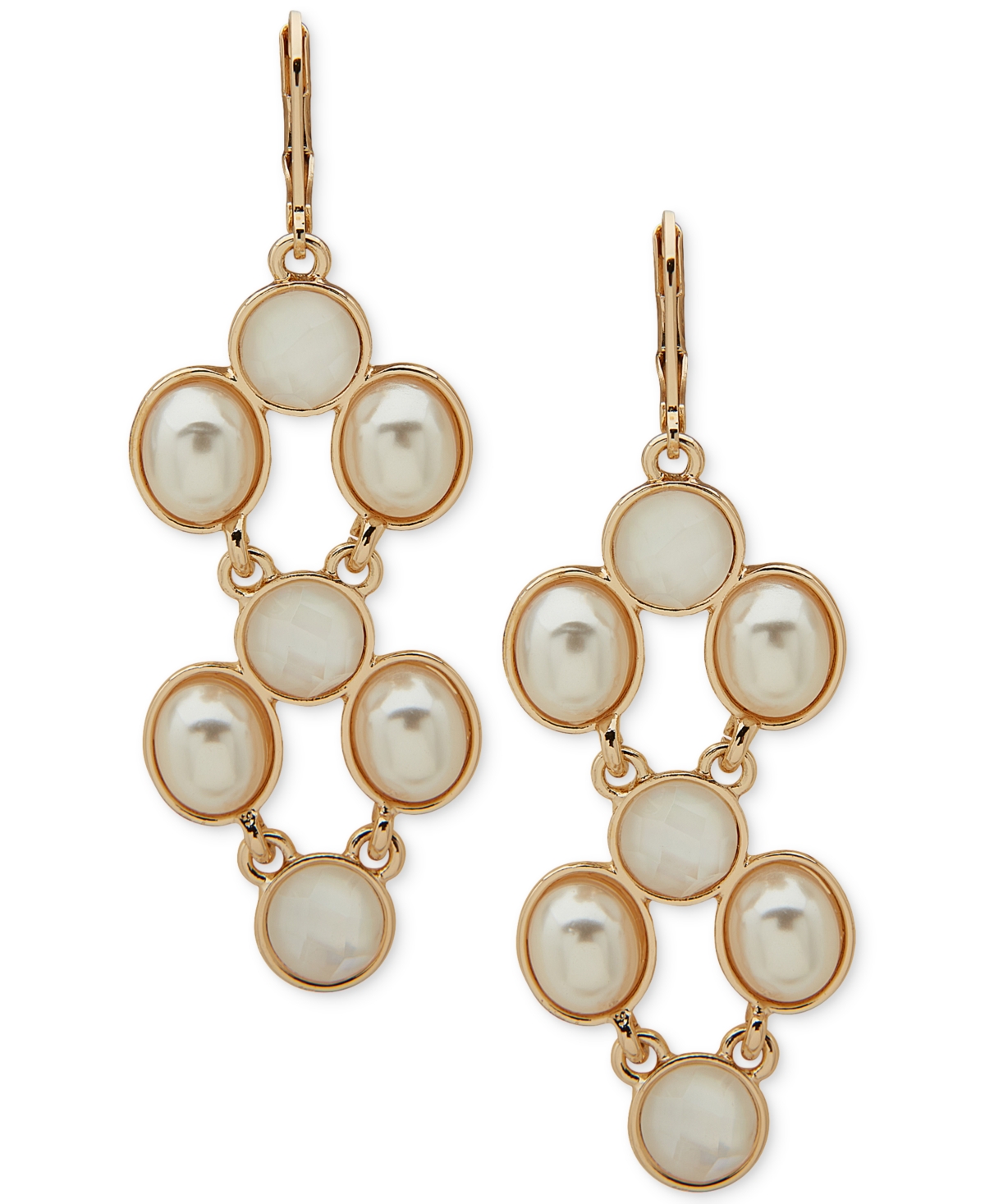 Gold-Tone White Stone & Mother-of-Pearl Statement Earrings - Pearl