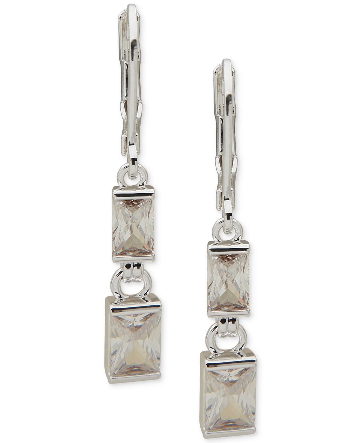 Anne Klein Silver-tone Baguette Cubic Zirconia Double Drop Earrings In Metallic