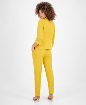 Shop Kasper Womens Linen Snap Front Blazer Elastic Back Pants In Butterscotch