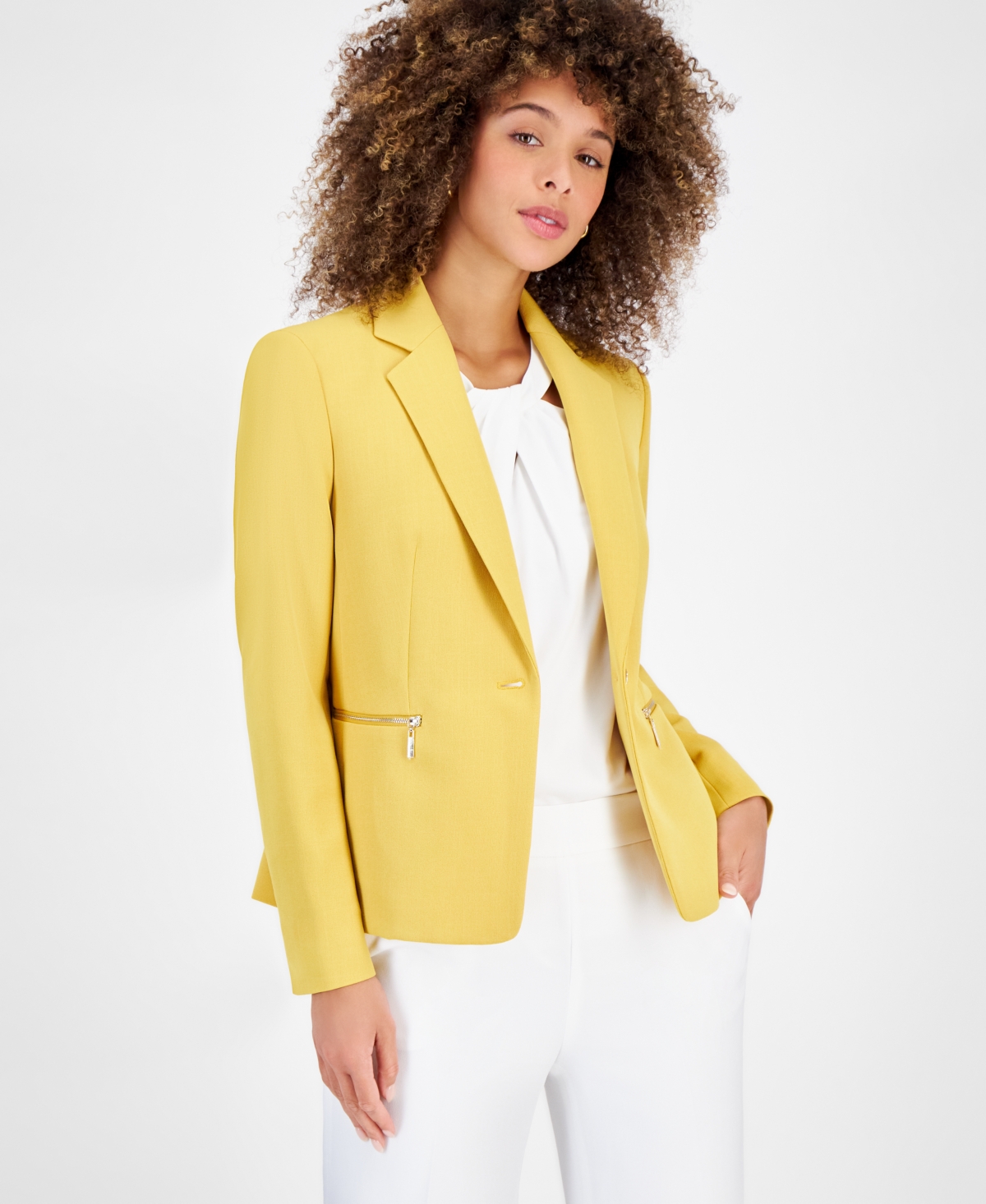 Shop Kasper Women's Stretch Crepe One-button Zip-pocket Jacket In Butterscotch