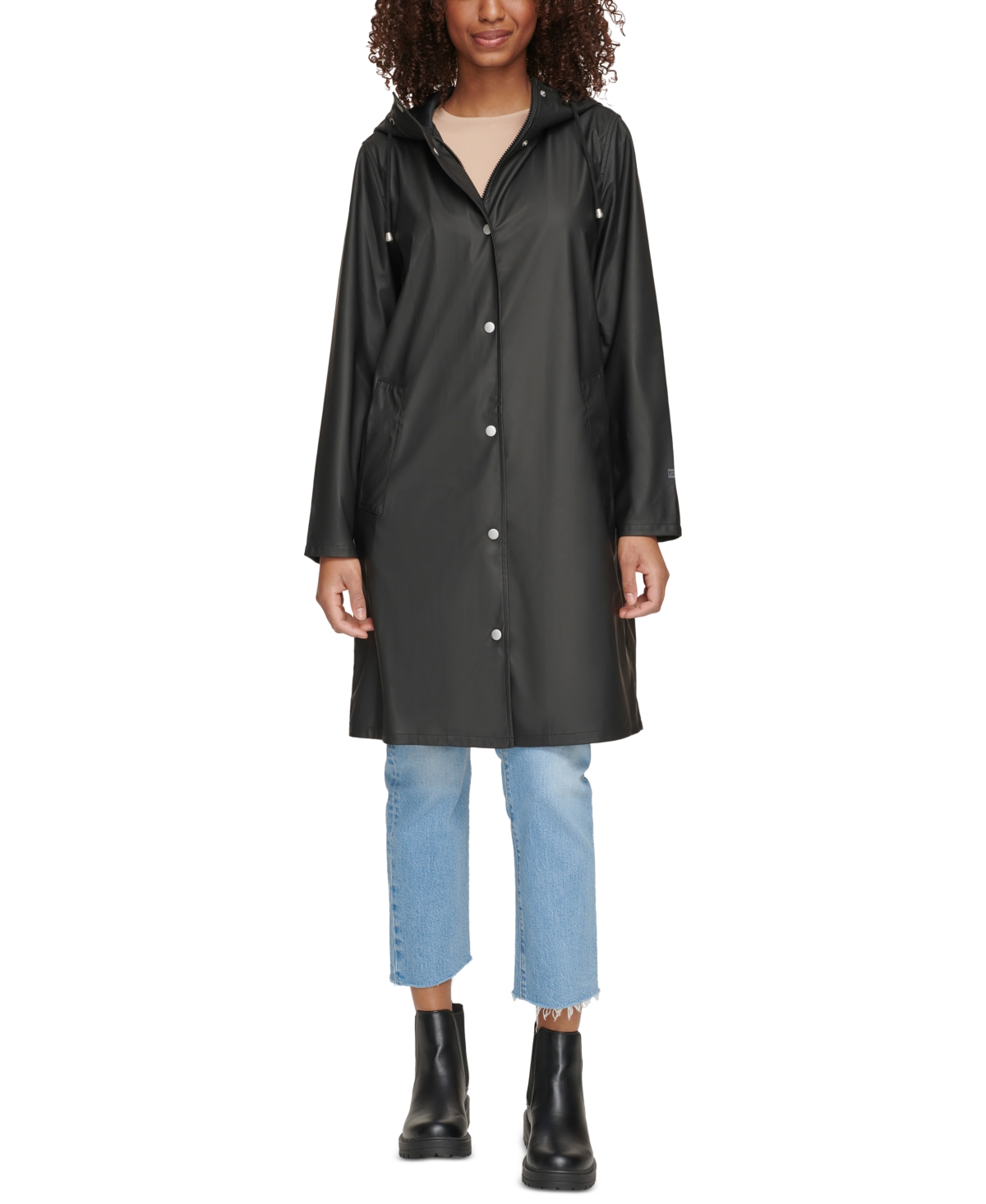 Women's Long Hooded Rain Coat - Black