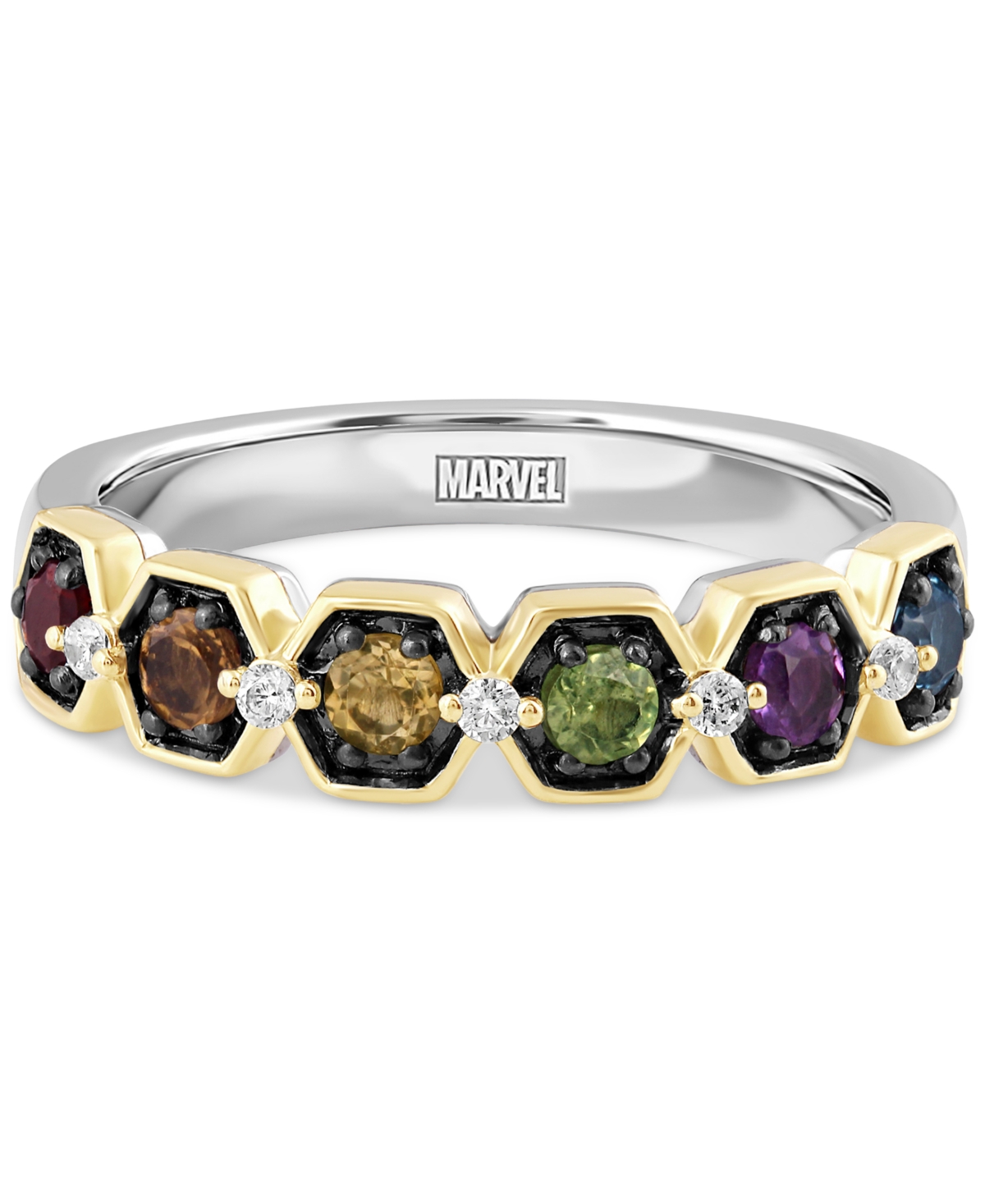 Shop Wonder Fine Jewelry Multi-gemstone (3/8 Ct. T.w.) & Diamond (1/20 Ct. T.w.) Infinity Stone Avengers Ring In Sterling Sil In Yellow Gol