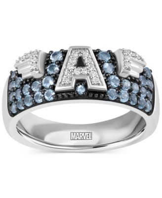 Wonder Fine Jewelry - Swiss Blue Topaz (5/8 ct. t.w.) & Diamond Accent Captain America Ring in Sterling Silver