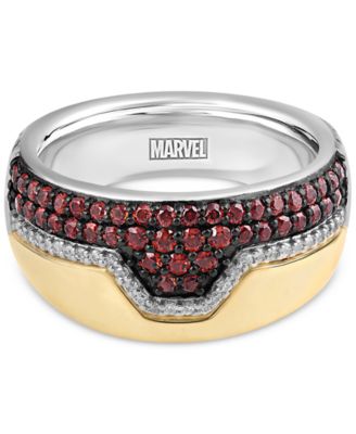 Marvel Men's Garnet (1 ct. t.w.) & Diamond (1/8 ct. t.w.) Ironman Ring in Sterling Silver & Gold-Plate