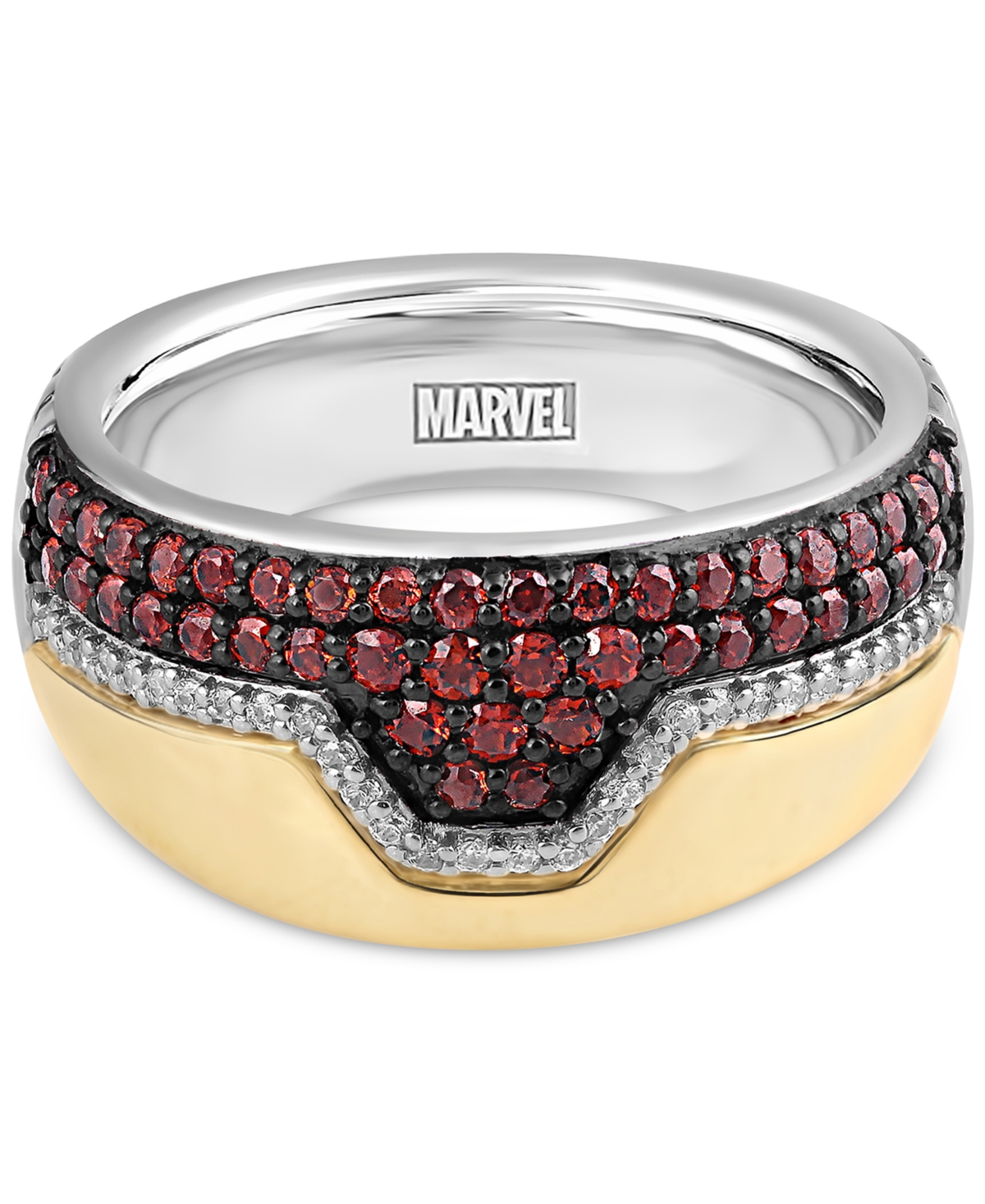 Shop Wonder Fine Jewelry Men's Garnet (1 Ct. T.w.) & Diamond (1/8 Ct. T.w.) Ironman Ring In Sterling Silver & Gold-plate In Sterling Silver  Gold-plate