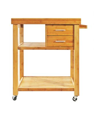 Rolling Bamboo Kitchen Island Cart Food Prep Trolley, with Towel Rack Drawers