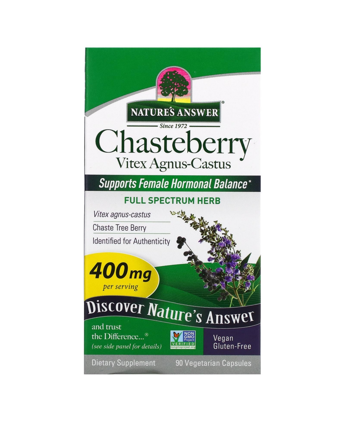 Chasteberry Vitex Agnus-Castus 400 mg - 90 Vegetarian Capsules - Assorted Pre-pack (See Table