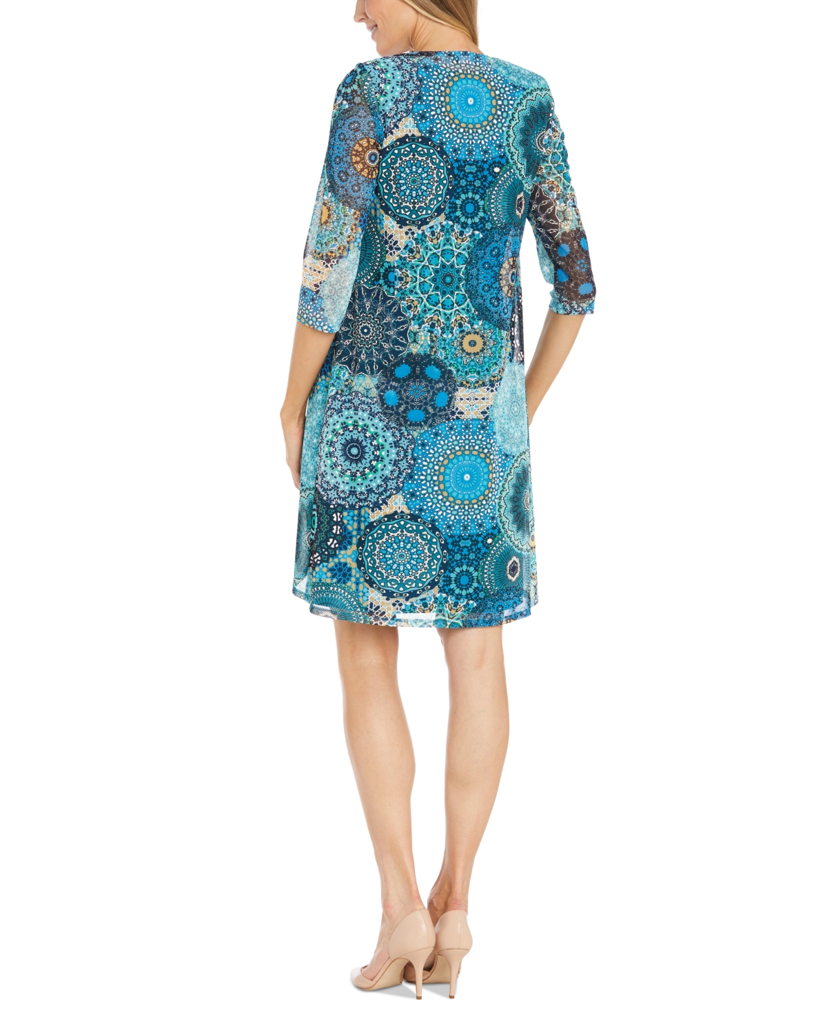 Shop R & M Richards Women's Mesh Jacket And Contrast-trim Sleeveless Dress In Teal