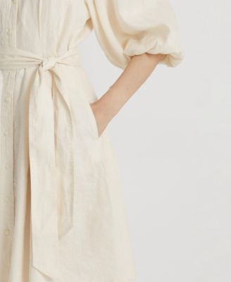 【Ralph Lauren】Belted Linen Bubble-Sleeve Shirtdress ワンピ Lauren Ralph Lauren Women's Belted Linen Bubble-Sleeve