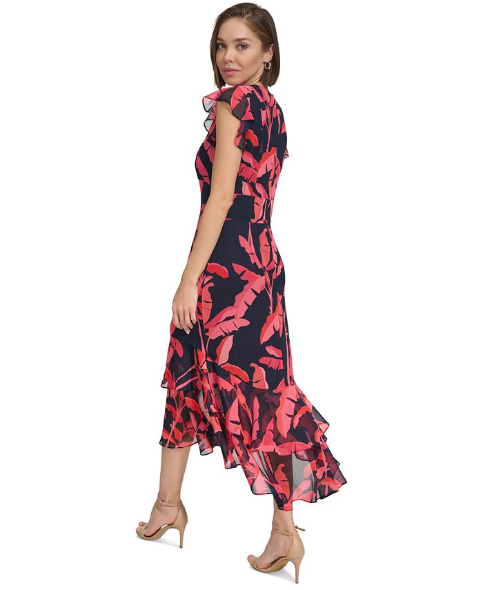 knee length dresses for ladies Maroon Ditsy Tiered Frill Maxi main image 0