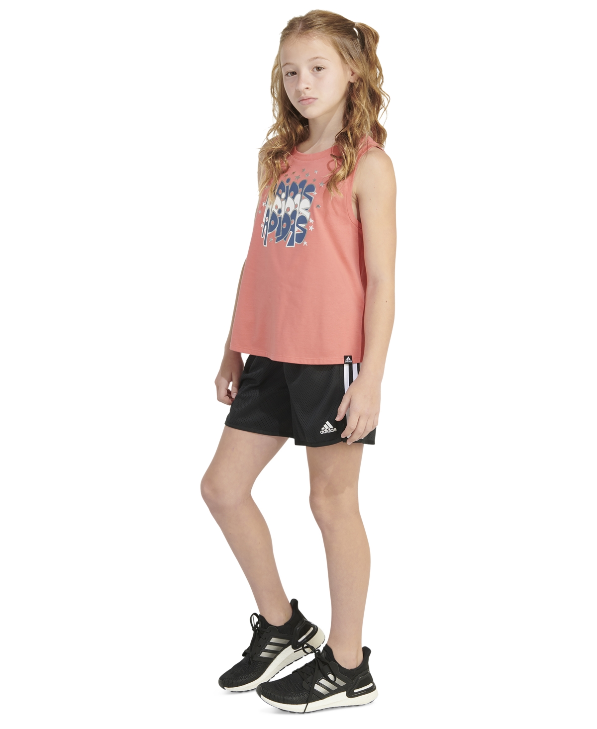 adidas Big Girls Sleeveless Cotton Logo Graphic T-Shirt