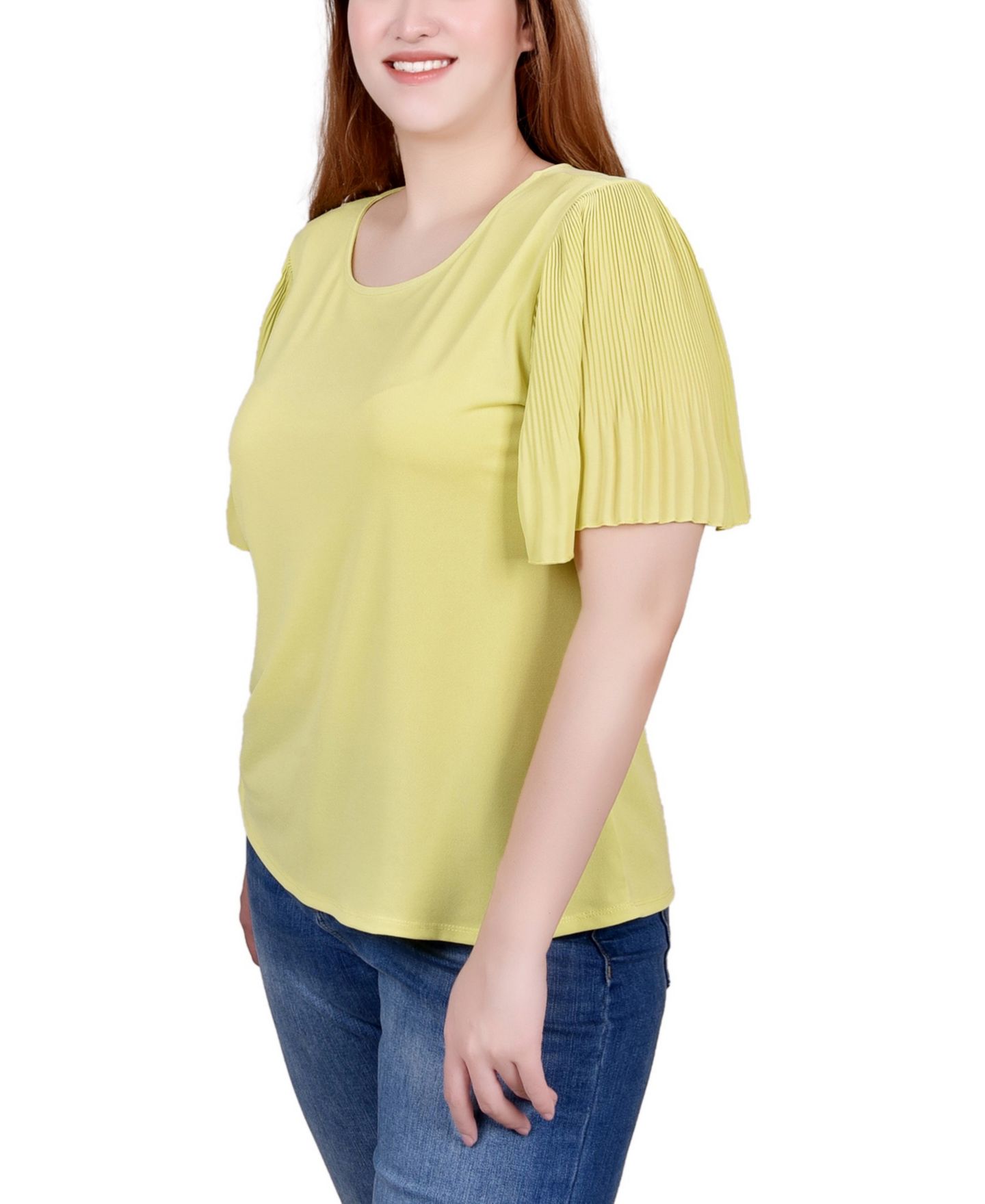 Женский топ NY Collection Petite Pleated-Sleeve, цвет: Зелёный — фото 4