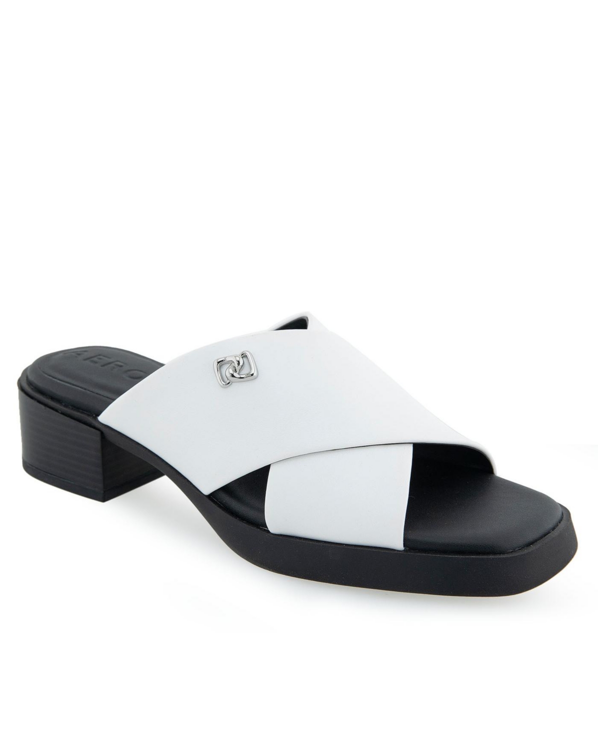 Shop Aerosoles Women's Duane Low Heel Ornamented Sandals In White Polyurethane