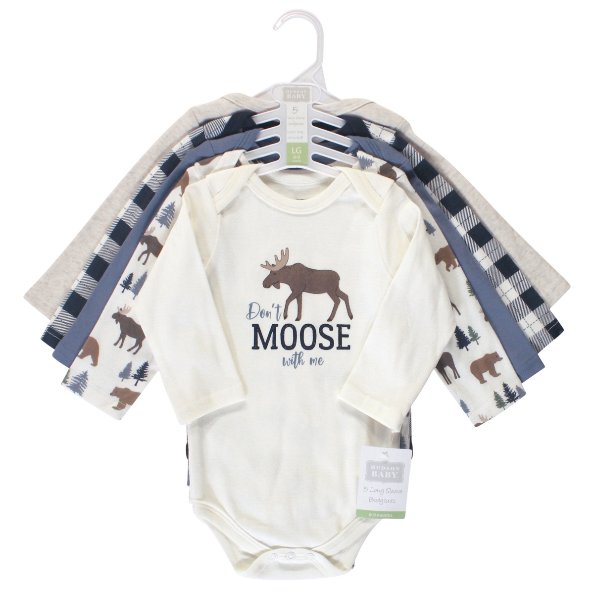 Hudson Baby Baby Boys Cotton Long-Sleeve Bodysuits 5pk,- Moose bear
