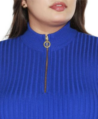 売れ筋商品|||ベルディーニ ニット&セーター アウター レディース Black Label Plus Size Mock Neck Zip Front Ribbed Short Sleeve Sweater Key Lime Belldini Black Label Plus Size Mock Neck Zip Front Ribbed