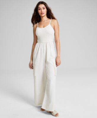 And Now This - Women's Cotton Smocked Cargo Jumpsuit
