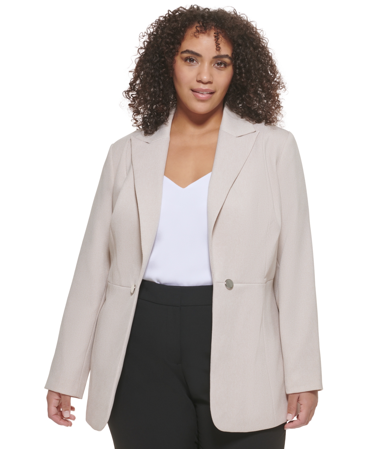 CALVIN KLEIN PLUS SIZE PARKER TWILL ONE-BUTTON BLAZER 